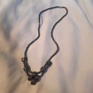 Vintage Beaded Hematite Stone Statement Necklace